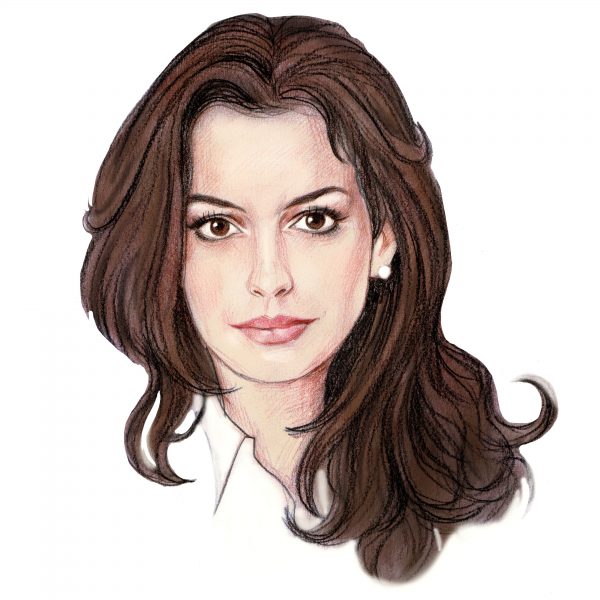 Handgetekend portret van Anne Hathaway